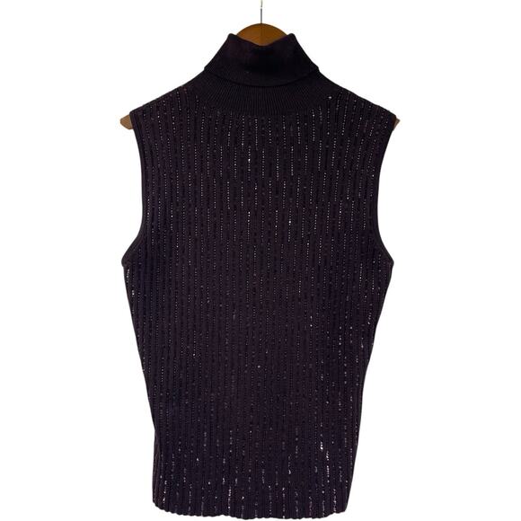 Carlisle Sweater Set Purple Silk Sequin Beaded Medium Designer Turtleneck - Picture 6 of 7